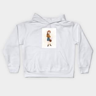 Girl with rabbit in bag Kids Hoodie